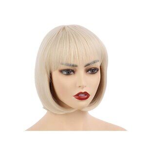 💫 Women Cream Short Straight Hair Flapper Cosplay Quality Costume Bob Wig